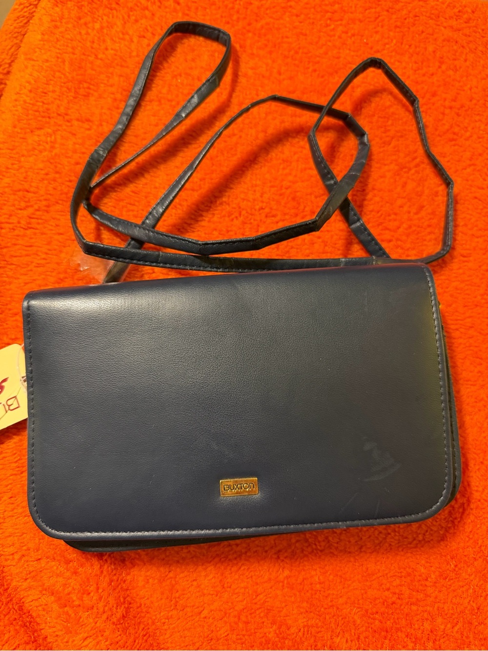 Buxton Navy Blue Faux Leather Organizer Crossbody Wallet Purse New Old Stock